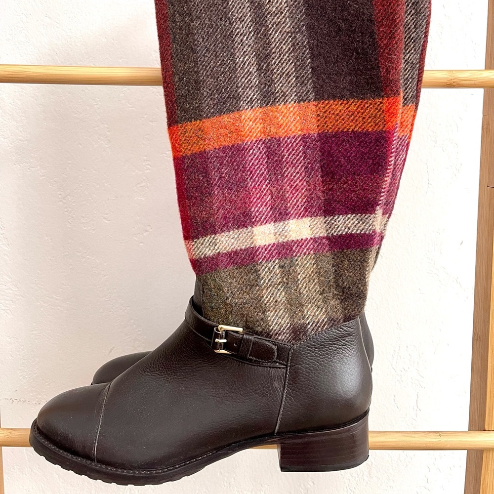 Talbots Plaid Tartan Wool Leather Brown Riding Tall Fall Winter Knee High Boots